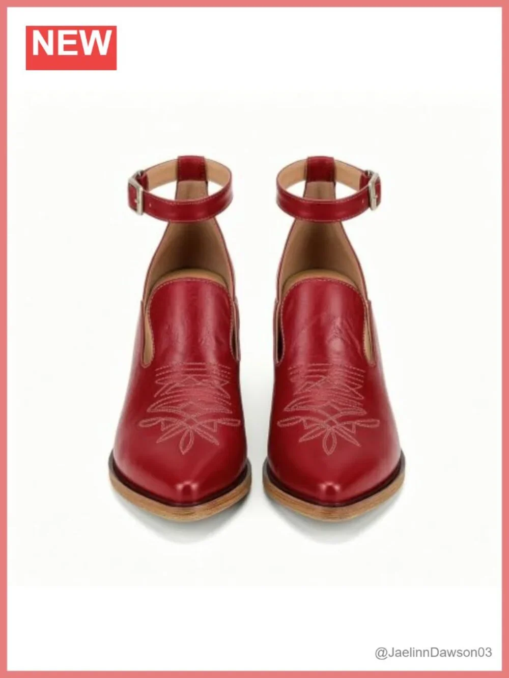 Cowboy Booties Ankle Strap Women Heeled Western Shoes